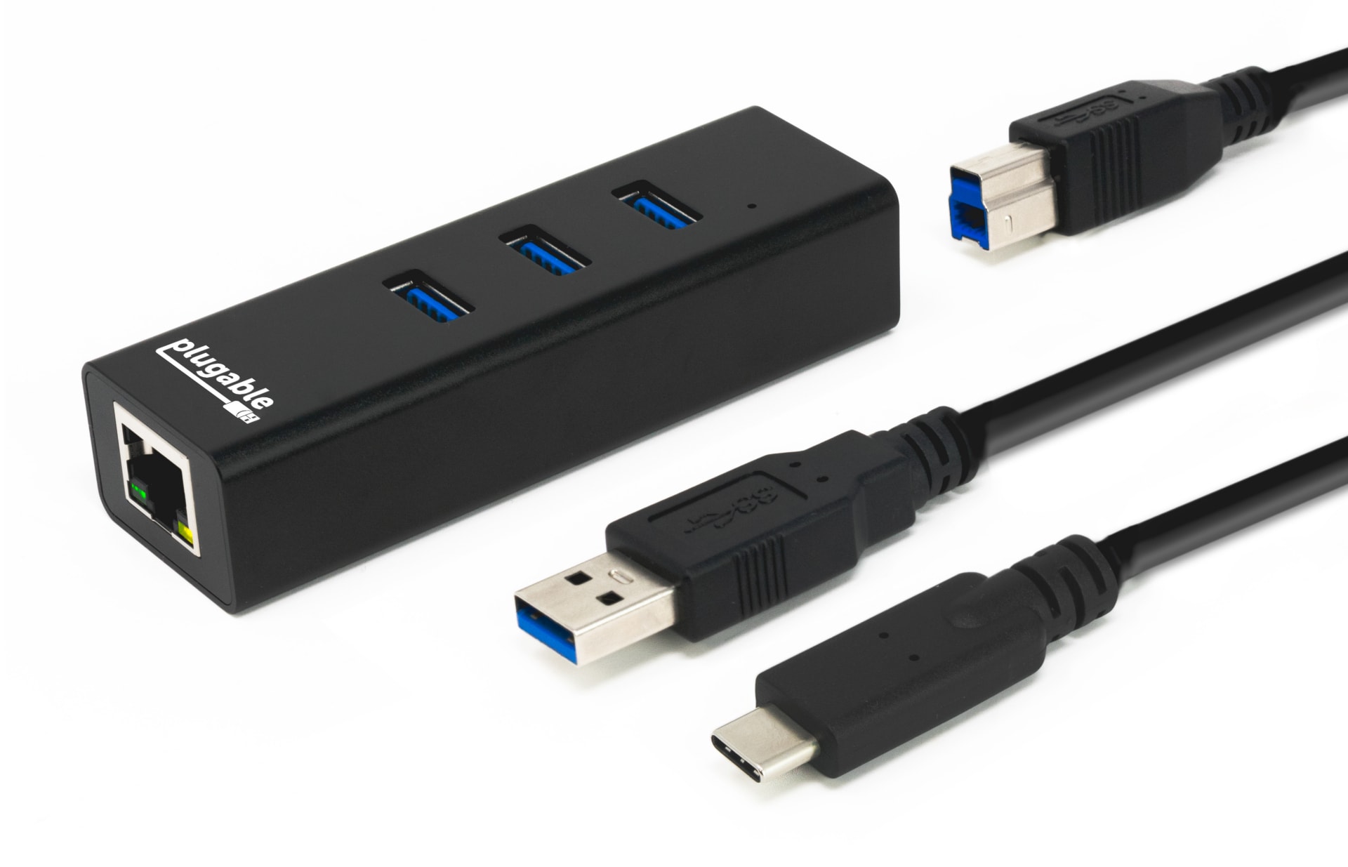 Plugable Travel USB Hub and Network Adapter - 3-Port USB 3.0,1-Port
