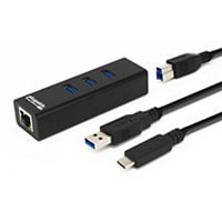 Plugable Travel USB Hub and Network Adapter - 3-Port USB 3.0,1-Port