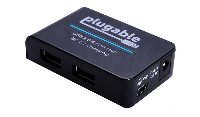 Plugable USB 2.0 4-Port High Speed Hub w/ 12.5W Power Adapter,Driverless
