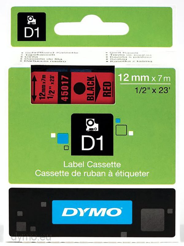 Dymo 12mmx7m D1 45017 Tape - Black on Red