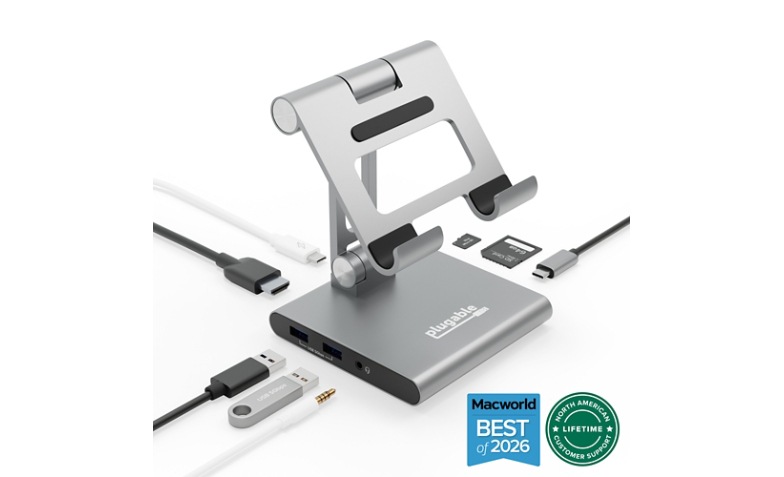 Plugable USB C Docking Station for iPad with Stand | 100W Pass