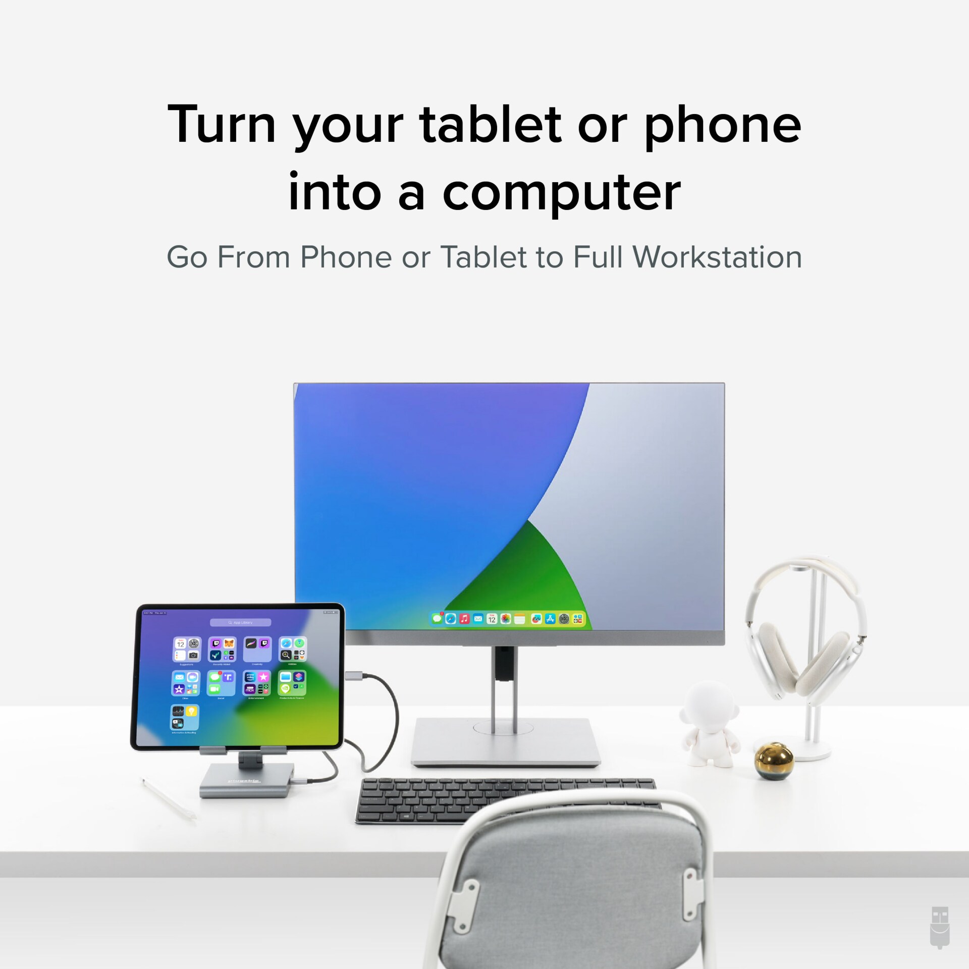 Thumbnail 2 of 10 for Plugable USB C Docking Station for iPad with Stand | 100W Pass-through Charging | USB-C Hub