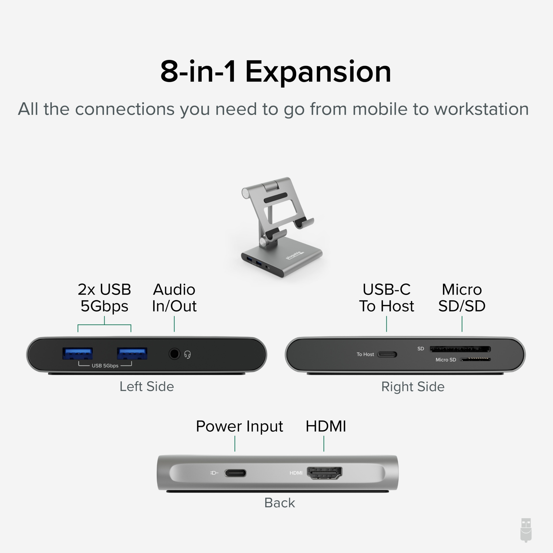 Thumbnail 3 of 10 for Plugable USB C Docking Station for iPad with Stand | 100W Pass-through Charging | USB-C Hub