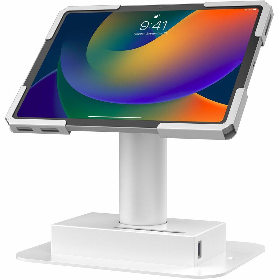 CTA Quick Release Desk Kiosk w/ 4 USB 3.0 Hubs for 9.7-12.9” Tablets-White