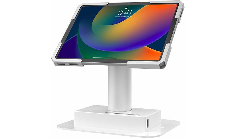 CTA Quick Release Desk Kiosk w/ 4 USB 3.0 Hubs for 9.7-12.9” Tablets-White