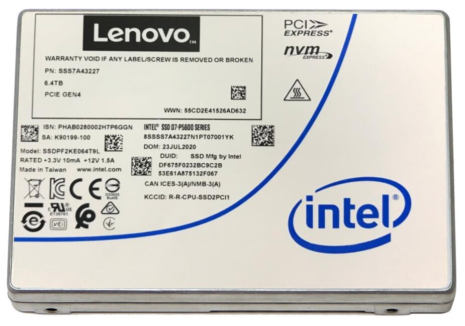 Lenovo ThinkSystem 2.5" U.2 P5620 6.4TB Mixed Use NVMe PCIe 4.0 x4 HS Solid