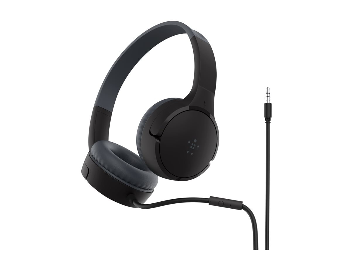 Belkin Mini Wired Headphones for Kids with Built-in Microphone - Over-Ear Headset - 3.5mm - Black