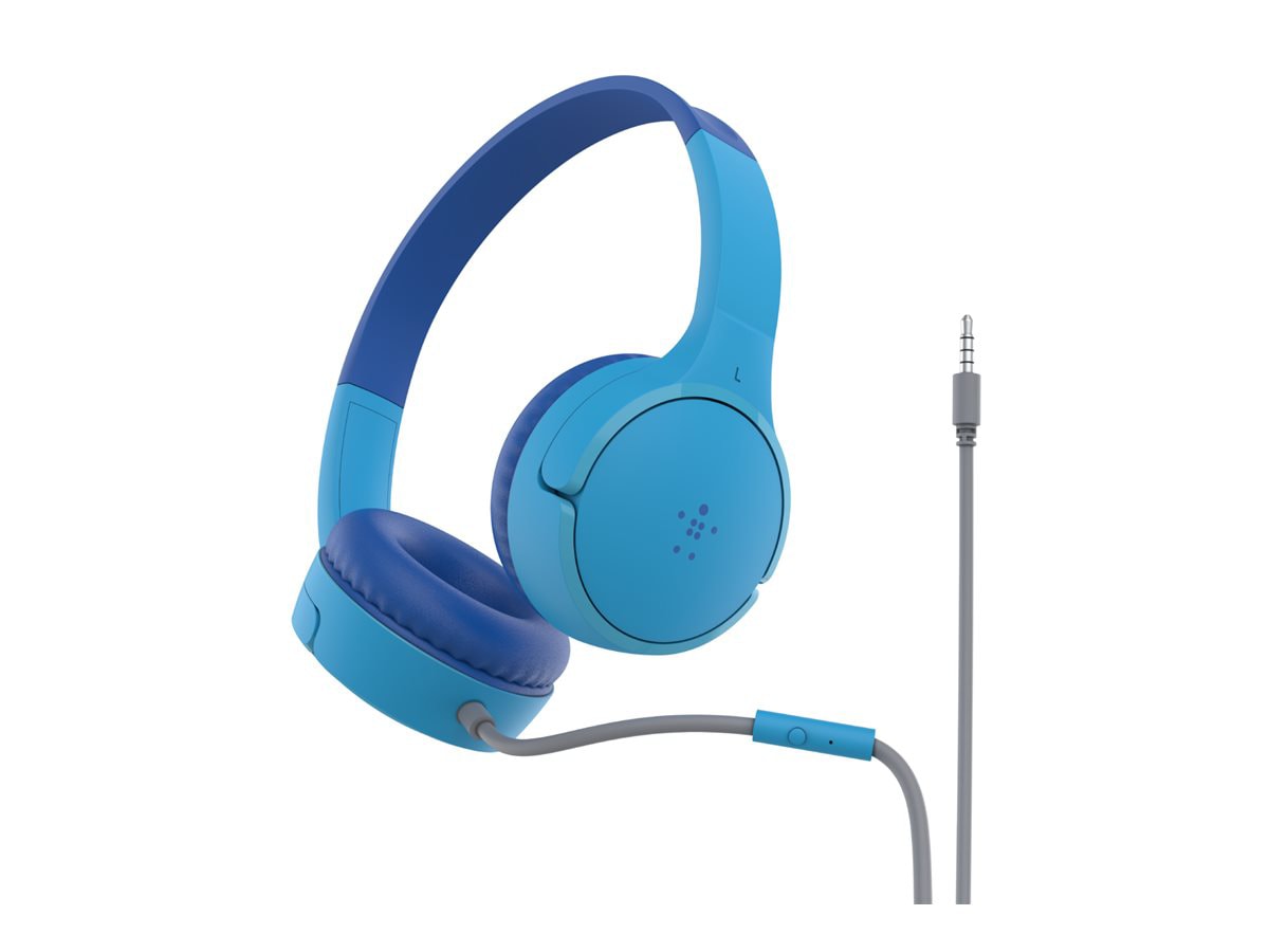 Belkin Mini Wired Headphones for Kids with Built-in Microphone - Over-Ear Headset - 3.5mm - Blue