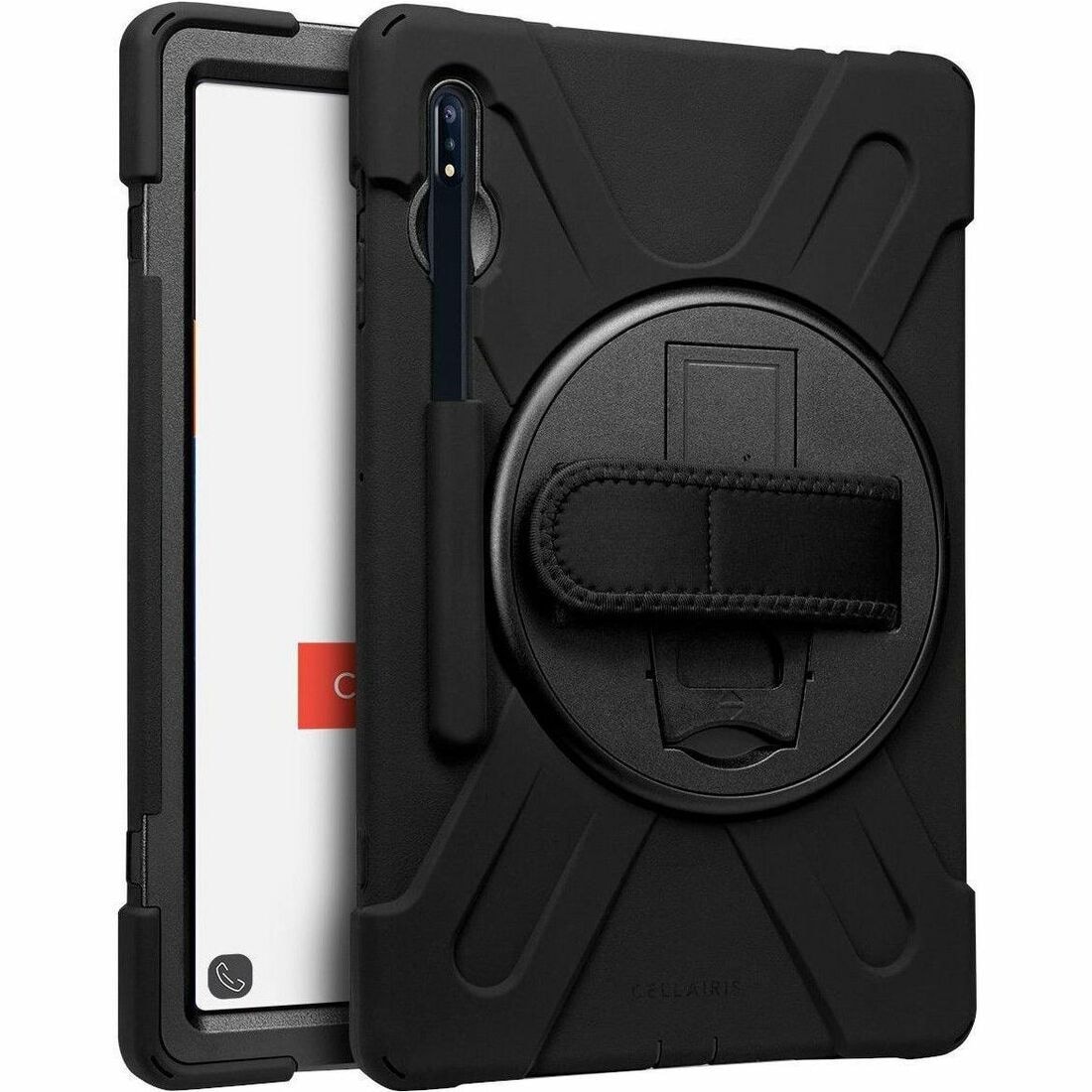 Cellairis Rapture Rugged - SS Tab S7+ 12.4" T970/T976/ S8+ 12.4" X800/X806 w/ Kickstand and Hand Strap Black