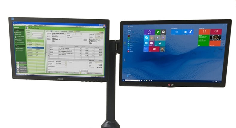 Newcastle Systems Dual Post Mount Side-by-Side Monitor Holder for NB,PC,EC,Apex and QC Series Workstations