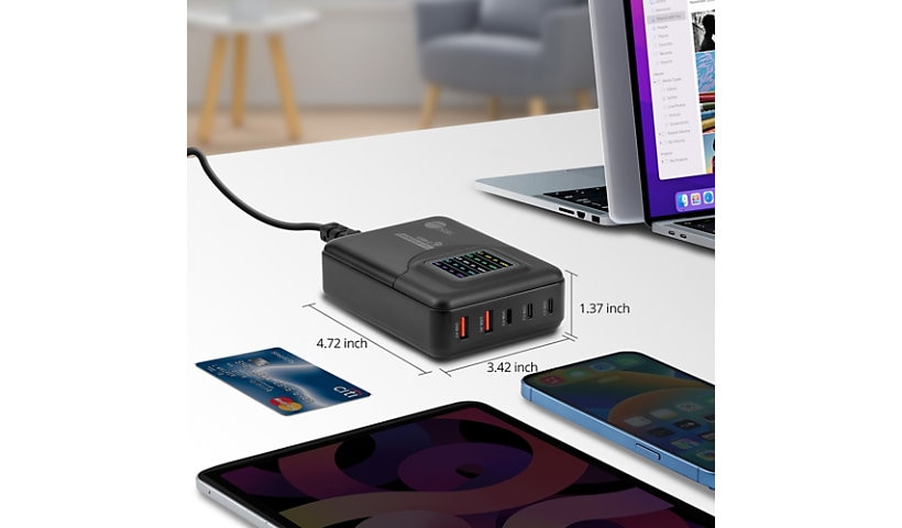 SIIG 200W GaN PD Charger with Charging Display, 3C2A, USB-C Power Adapter, USB C Charger with LCD Display power adapter