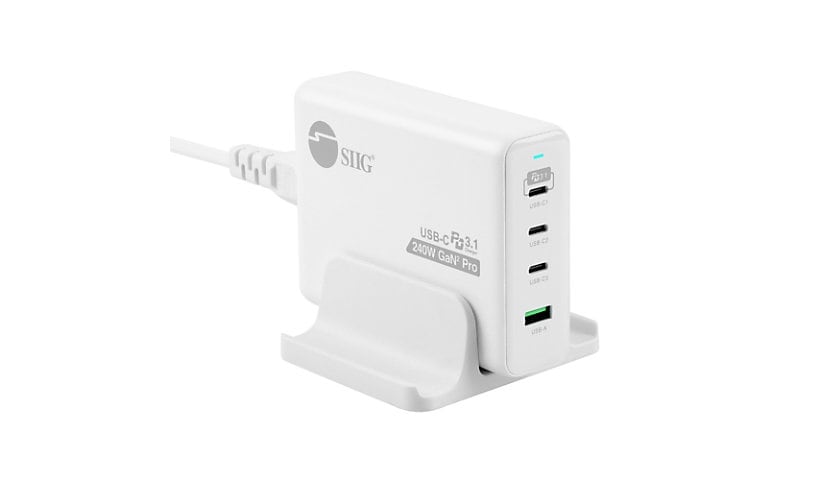 SIIG 240W GaN PD 3.1 Charger - 3C1A, USB-C Power Adapter, USB-C Charger power adapter - GaN - USB, 3 x USB-C - 240 Watt