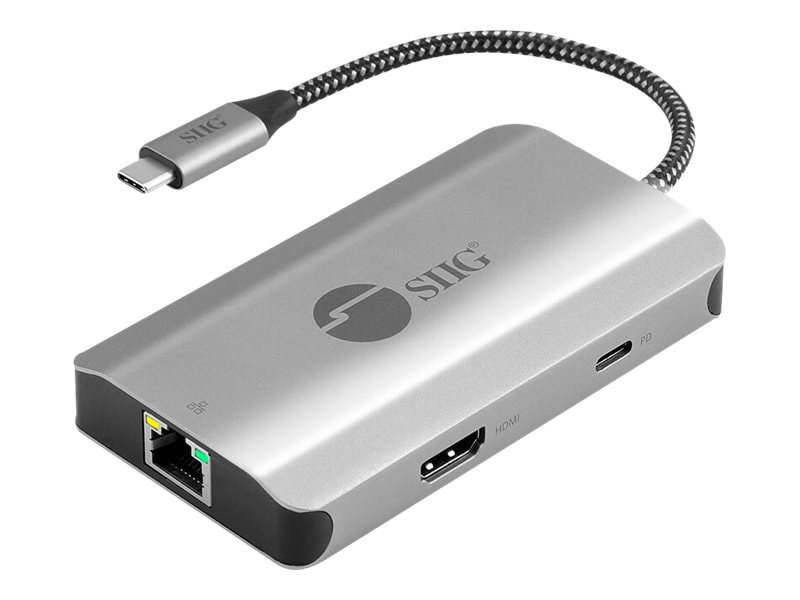 SIIG USB-C to HDMI with LAN Hub & PD Charging Adapter, HDMI 4K@30Hz, 2x USB-A 5Gbps,GbE - docking station - USB-C /