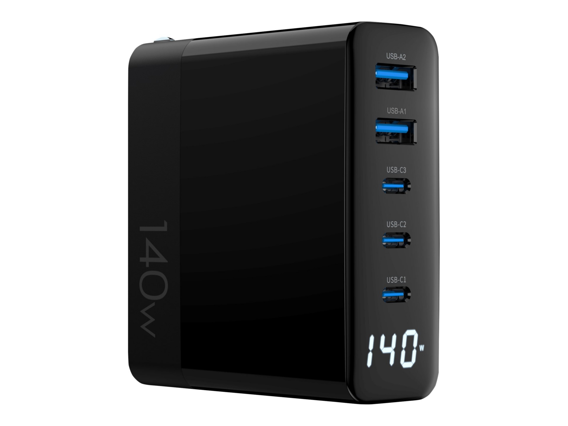 4XEM power adapter - GaN, charging display - 2 x USB, 3 x USB-C - 140 Watt