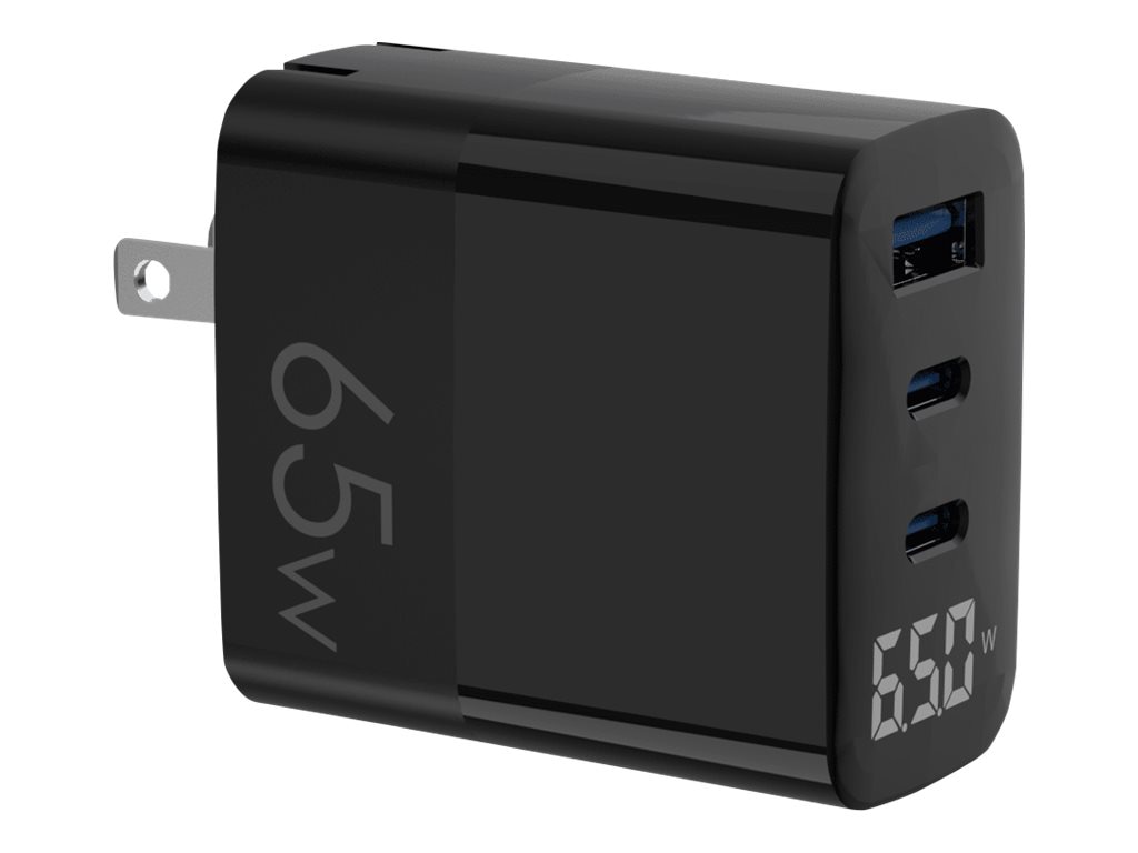 4XEM power adapter - GaN, charging display - 2 x USB-C, USB - 65 Watt
