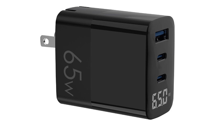 4XEM power adapter - GaN, charging display - USB, 2 x USB-C - 65 Watt