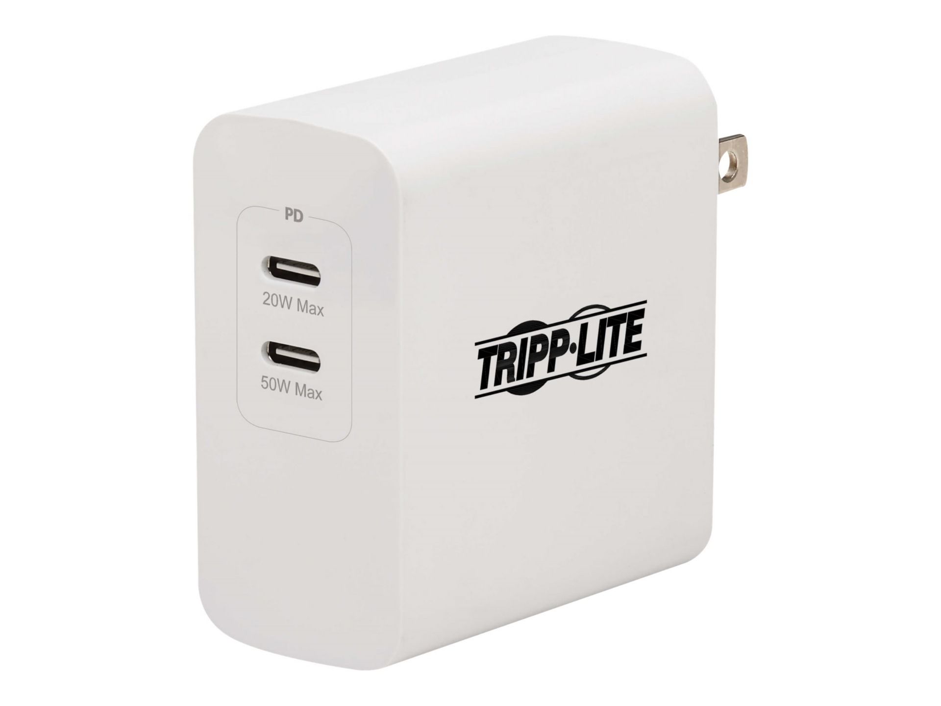 Eaton Tripp Lite Series Dual-Port Compact USB-C Wall Charger - GaN Technology, 70W PD Charging (50W+20W or 65W Max),