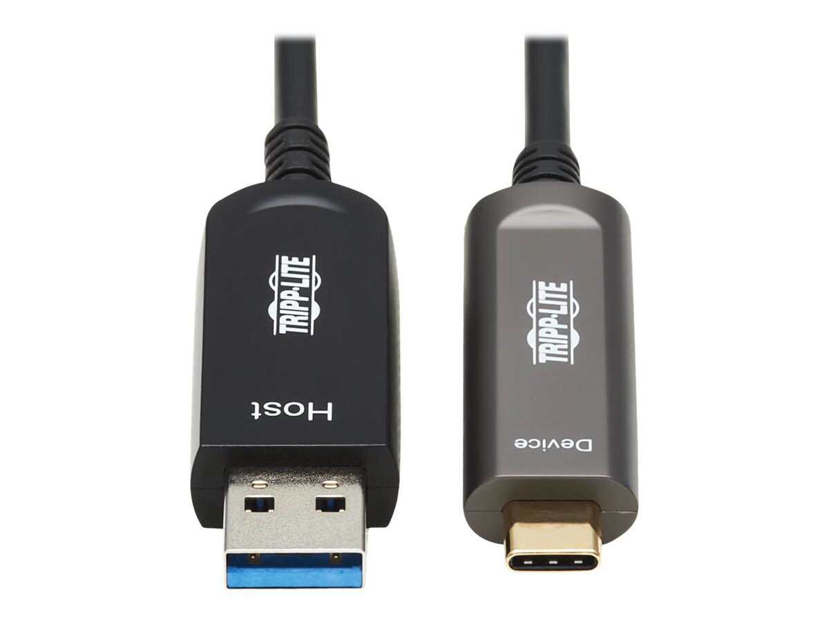 Tripp Lite USB-A to USB-C AOC Cable (M/M) - USB 3.2 Gen 2 Plenum-Rated Fiber Active Optical - Data Only, Black, 10 m -