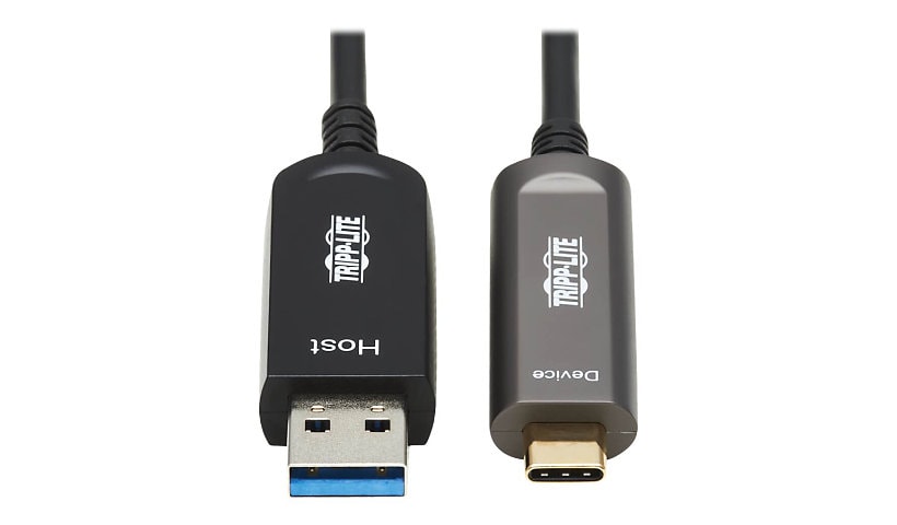 Tripp Lite USB-A to USB-C AOC Cable (M/M) - USB 3.2 Gen 2 Plenum-Rated Fiber Active Optical - Data Only, Black, 10 m -