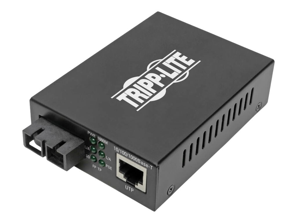 Eaton Tripp Lite Series Gigabit Multimode Fiber to Ethernet Media Converter, POE+, International Power Cables,