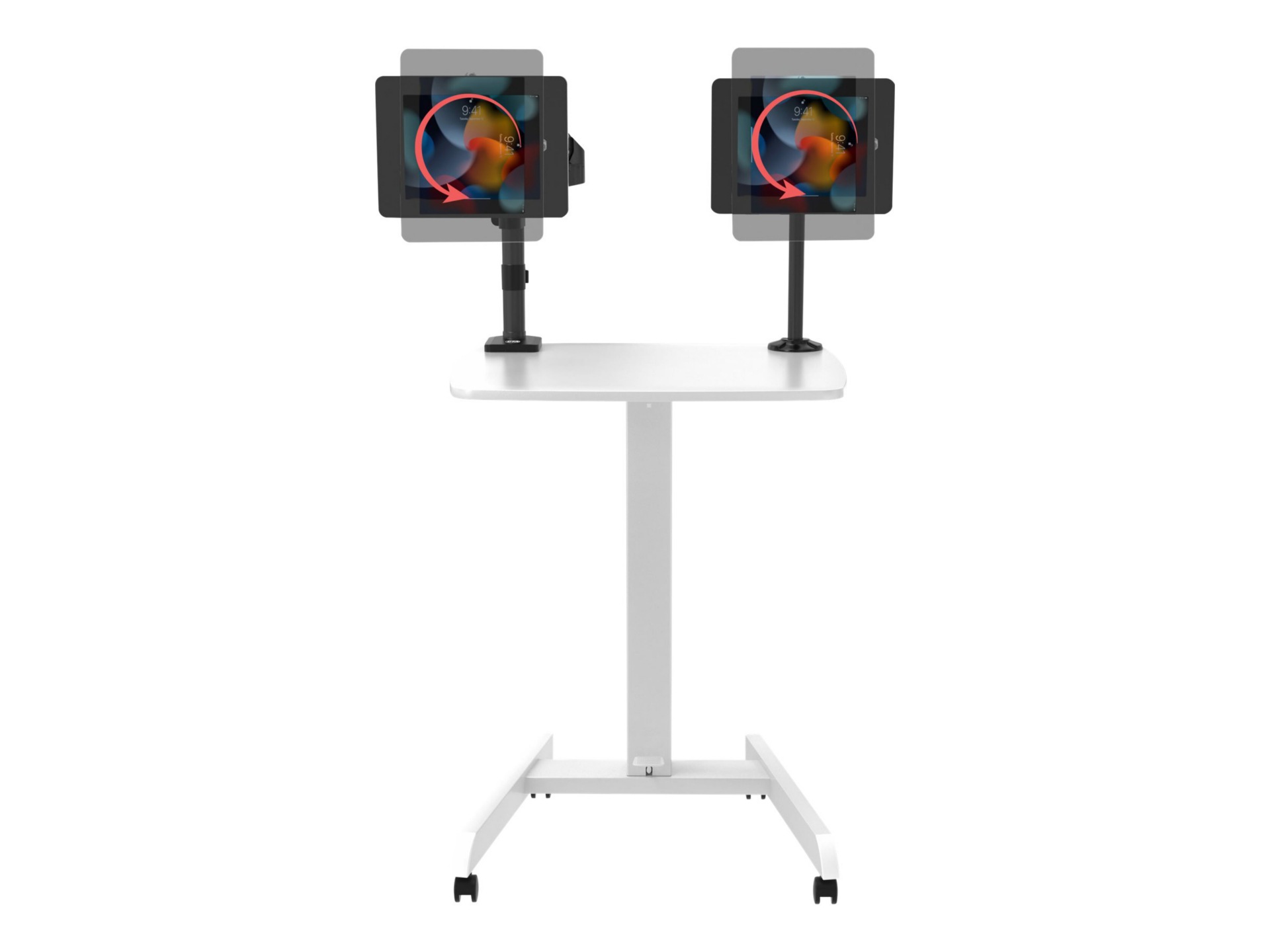 CTA Digital Height-Adjustable Rolling Desk with 2 Grommet VESA Mounts