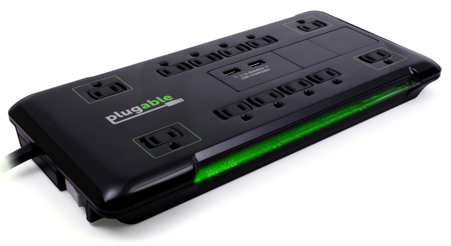 Plugable Surge Protector Power Strip with Clamp - 6-Outlet, 2-Port US