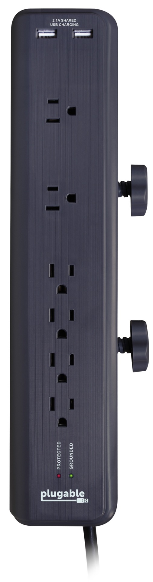 Plugable Surge Protector Power Strip with Clamp - 6-Outlet, 2-Port US