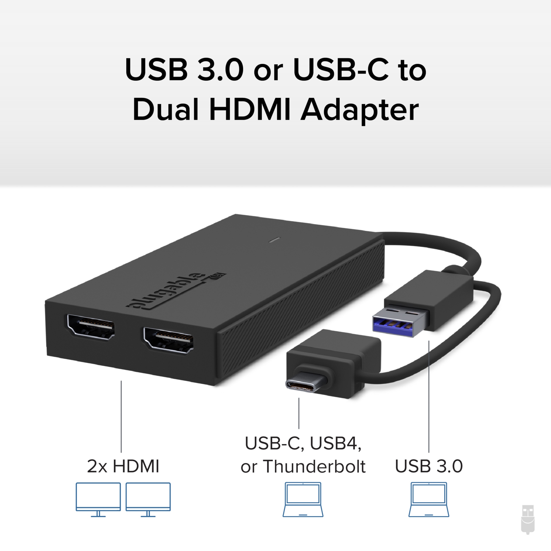 Thumbnail 2 of 8 for Plugable Dual Monitor Adapter for M1/M2/M3/M4 macOS Systems, Windows, ChromeOS - Broad Compatibility