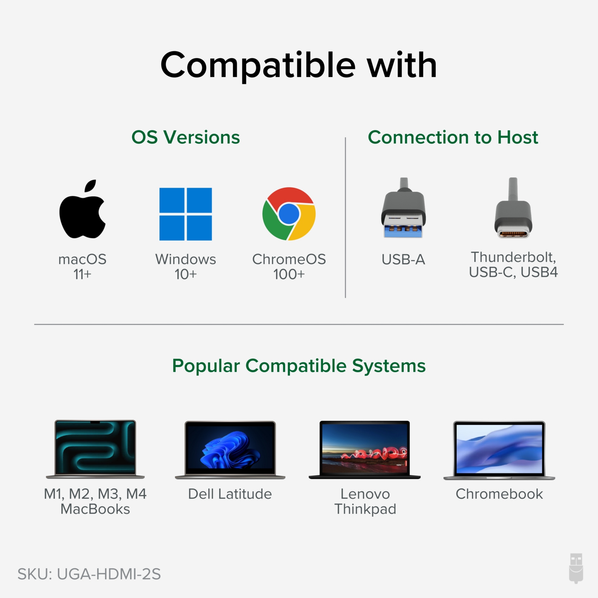 Thumbnail 4 of 8 for Plugable Dual Monitor Adapter for M1/M2/M3/M4 macOS Systems, Windows, ChromeOS - Broad Compatibility