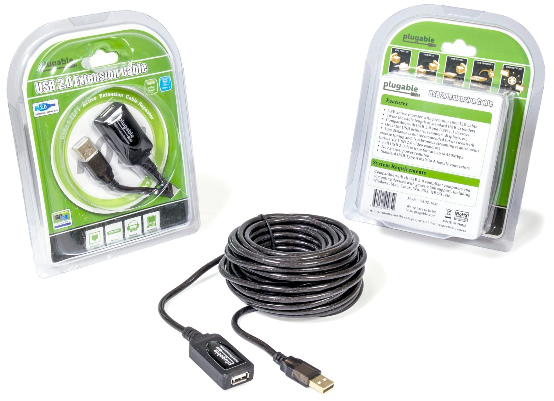 Thumbnail 2 of 3 for Plugable USB Extension Cable - USB 2.0,33ft (10m), Driverless