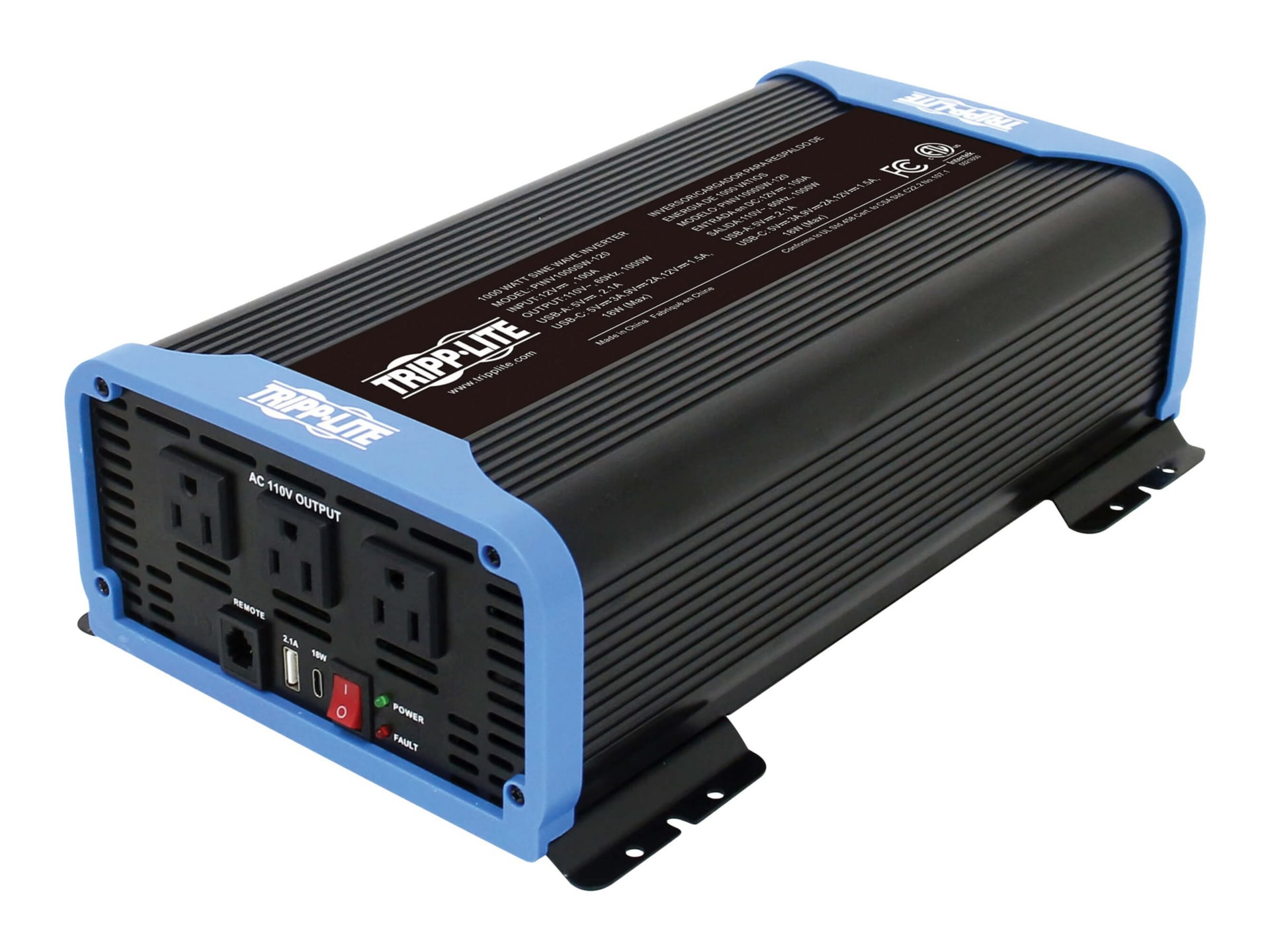 Tripp Lite Compact Power Inverter 1000W 3x 5-15/20R USB Charging w Remote