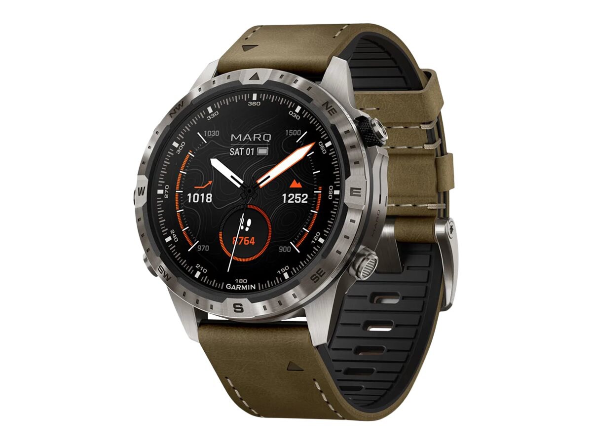Garmin MARQ Adventurer (Gen 2) Smartwatch - 46 mm Titanium Grade 5 Case with Brown Band - 32 GB