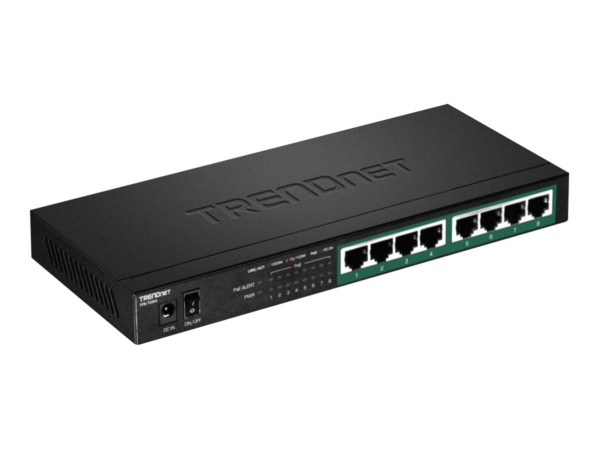 TRENDnet 8-Port Gigabit PoE+ Switch, 120W PoE Power Budget, 16Gbps Switching Capacity, IEEE 802.1p QoS, DSCP