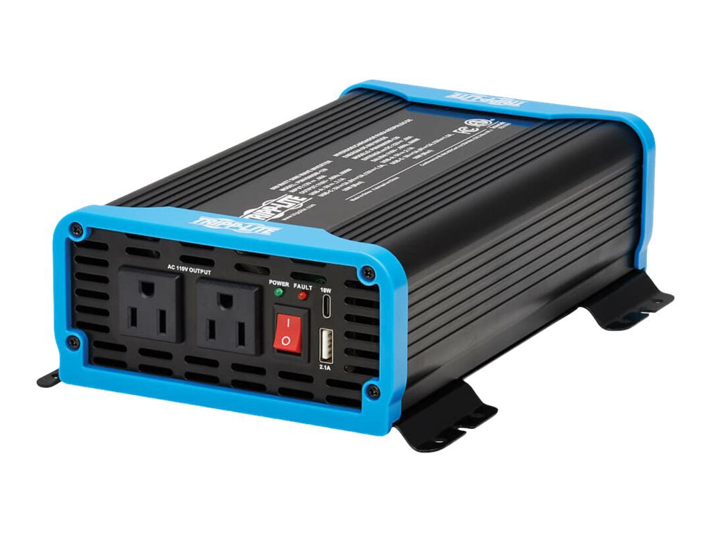 Tripp Lite 600W Light-Duty Compact Power Inverter - 2x 5-15R, USB Charging, Pure Sine Wave Cabling Included - DC to AC