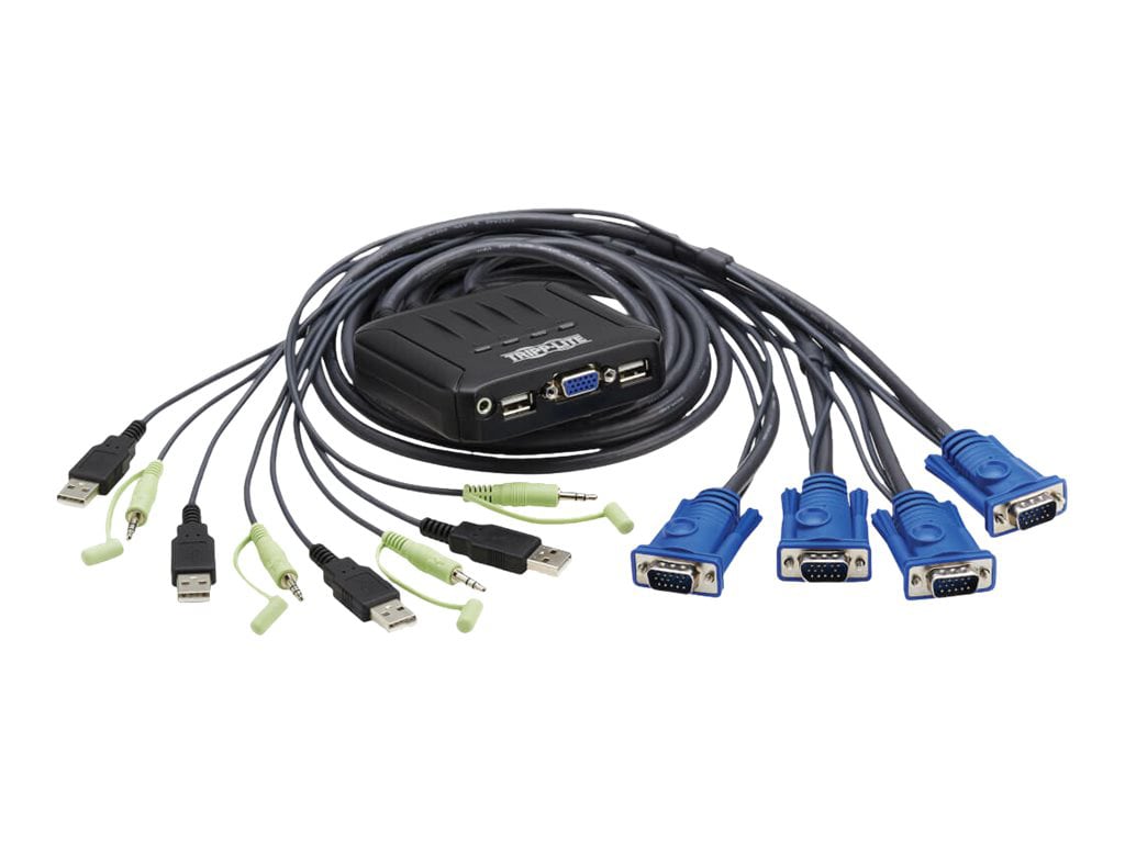 Tripp Lite VGA KVM Switch w Built-In VGA USB and 35 mm Audio Cables 4-Port