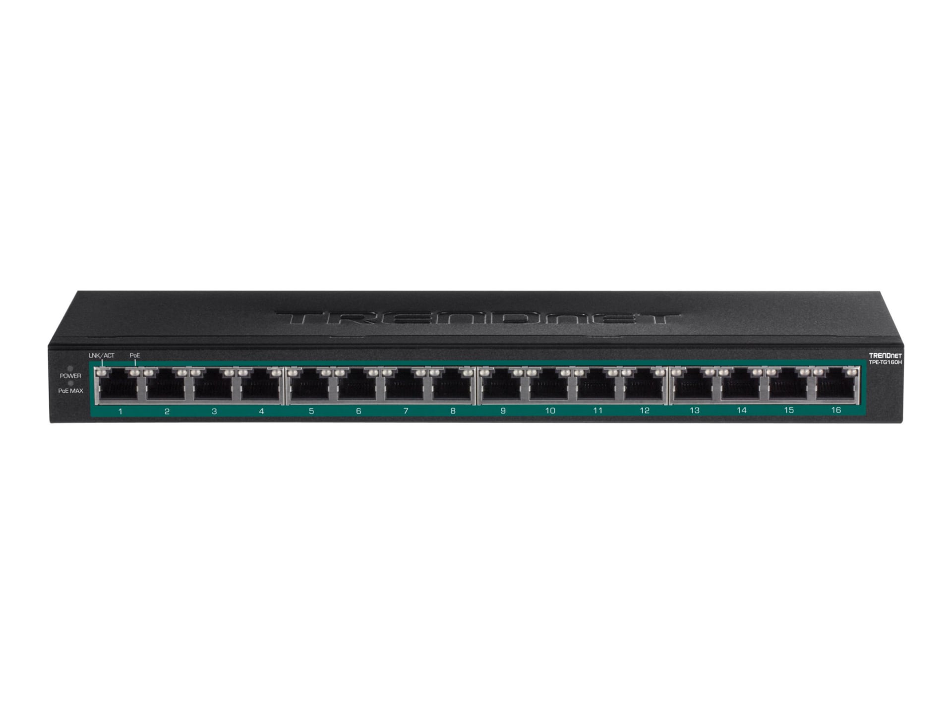 TRENDnet 16-Port Gigabit PoE+ Switch; TPE-TG160H; 123W PoE Power Budget; 32