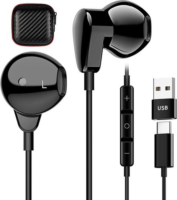 HGCXING USB-C Headphones with Mic - Black