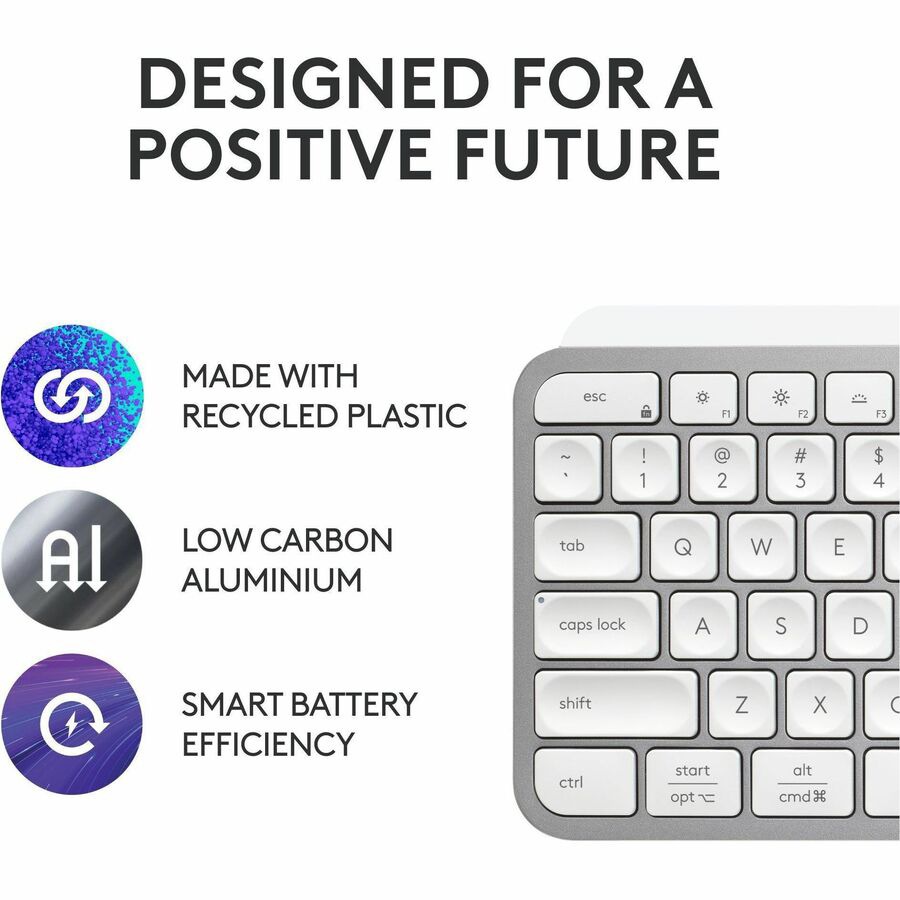 Thumbnail 6 of 10 for Logitech MX Keys S Wireless Keyboard, Low Profile, Fluid Precise Quiet Typing, USB C Rechargeable, Pale Gray