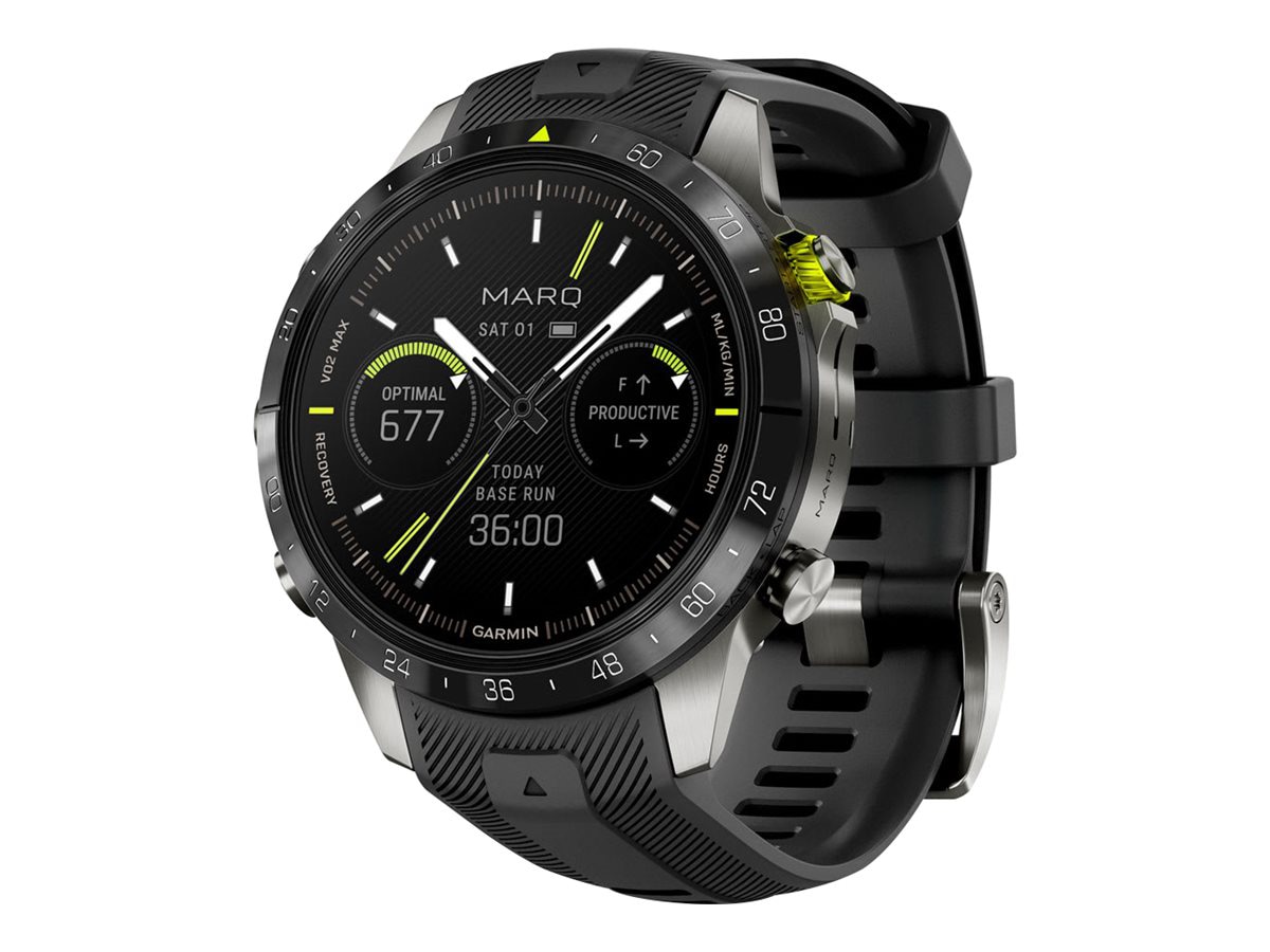 Garmin MARQ Athlete (Gen 2) Smartwatch - 46 mm Titanium Grade 5 Case with  Silver Rubber Strap - 32 GB