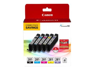Canon CLI-281 BKCMYPB/5"x5" PP-301 Combo Pack - 5-pack - black, yellow, cyan, magenta, photo blue - original - ink tank