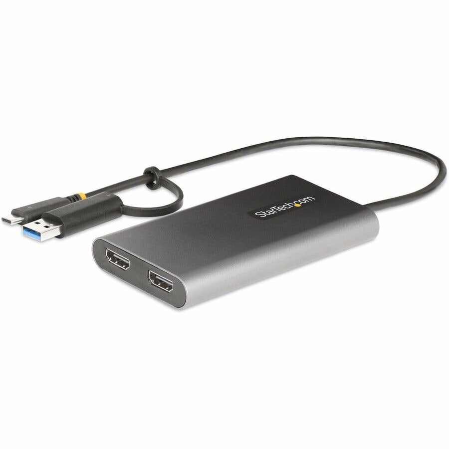 StarTech.com USB-A / USB-C to Dual-HDMI Adapter/Converter, 4K 60Hz, 100W PD