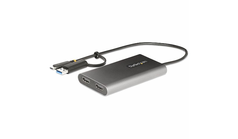 StarTech.com USB-A / USB-C to Dual-HDMI Adapter/Converter, 4K 60Hz, 100W PD