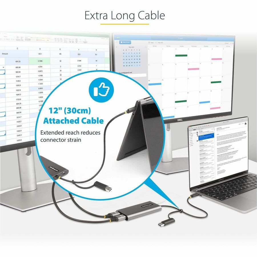 Thumbnail 6 of 8 for StarTech.com USB-C to Dual-HDMI Adapter, USB-C/A to 2x HDMI, 4K 60Hz, 100W PD Passthrough, 1ft/30cm Cable, USB, TAA