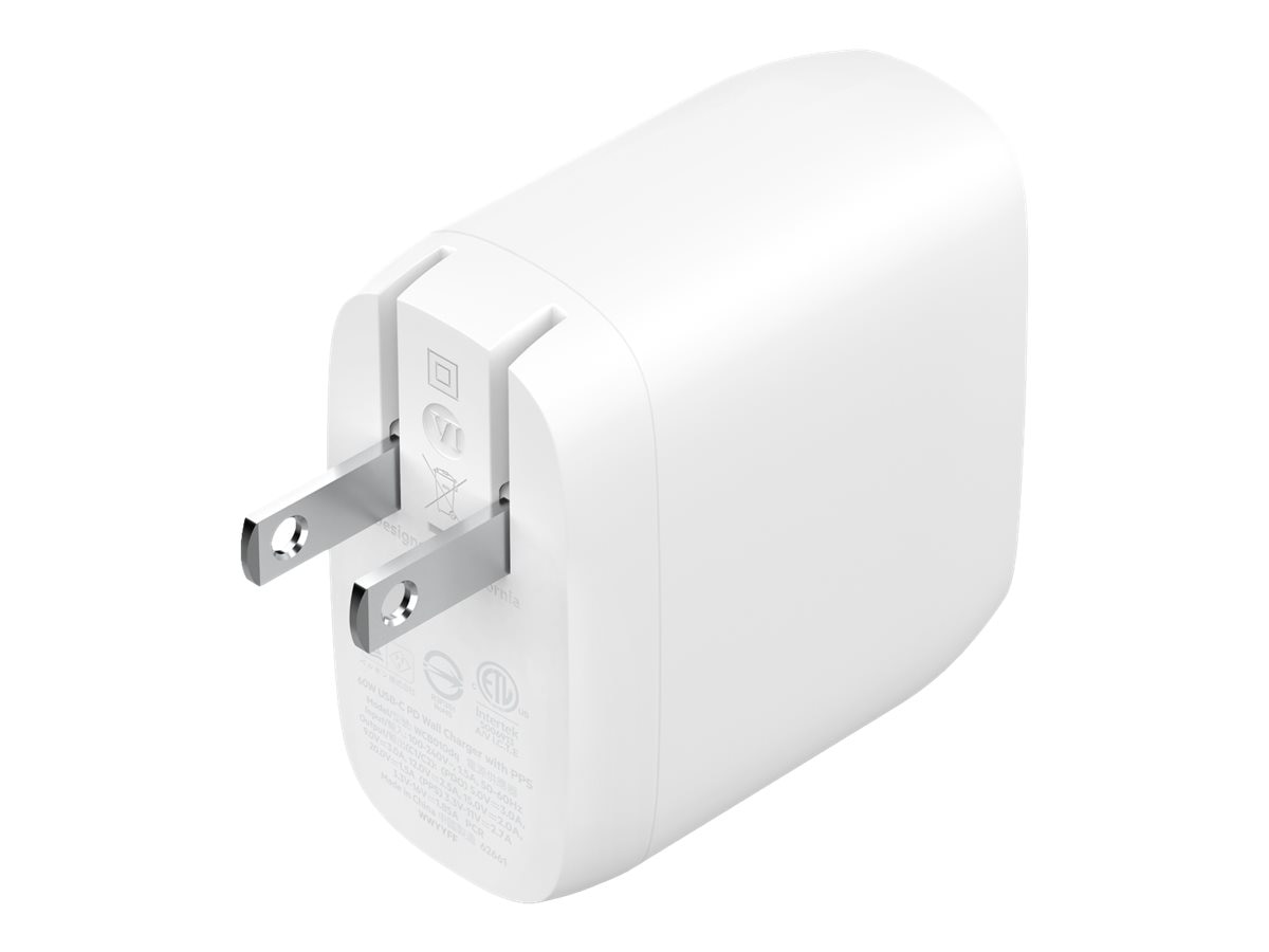 Belkin 60W Portable Dual-Port USB-C Wall Charger - 2xUSB-C (30W) - Fast Charging - Power Adapter - White