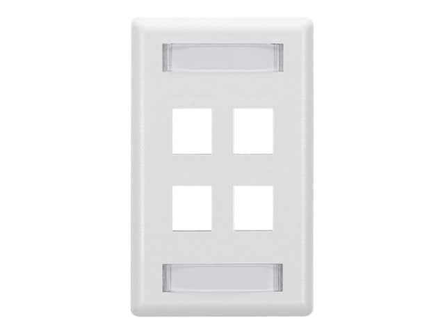 Black Box Gigastation 2, White 4-Port Single Gang Keystone Wallplate, Label