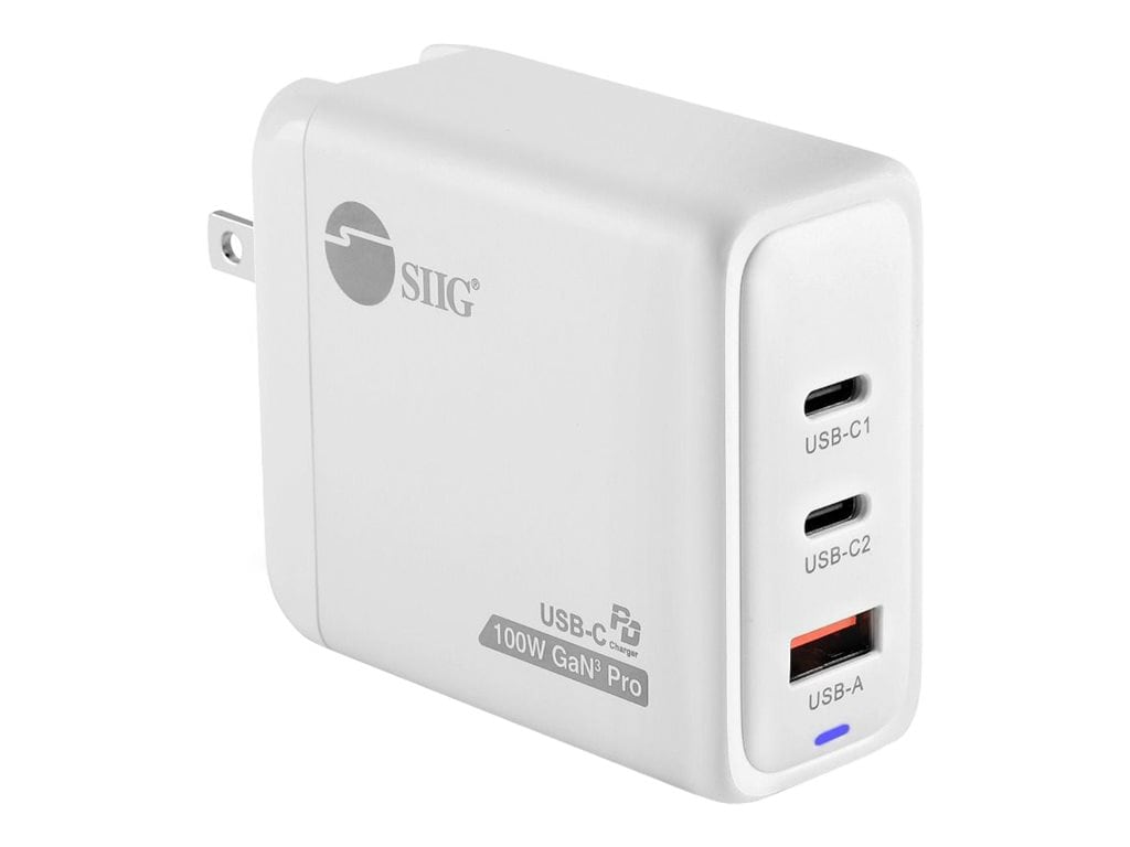 SIIG 100W GaN PD Combo Charger - 2C1A - USB-C Charging Station - USB-C Power Adapter power adapter - GaN - USB, 24 pin