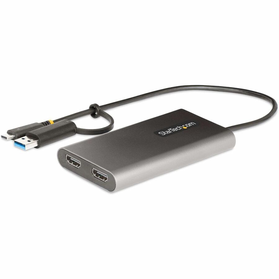 StarTech.com USB-C to Dual-HDMI Adapter, USB-C/A to 2x HDMI, 4K 60Hz, 100W PD Passthrough, 1ft/30cm Cable, USB, TAA
