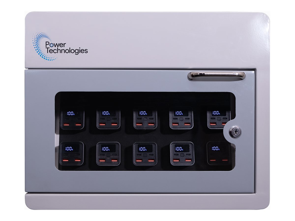 Power Technologies PowerVault-10/10 - Ten Bay Secure Battery Charging Cabinet with Ten Power Bank Batteries