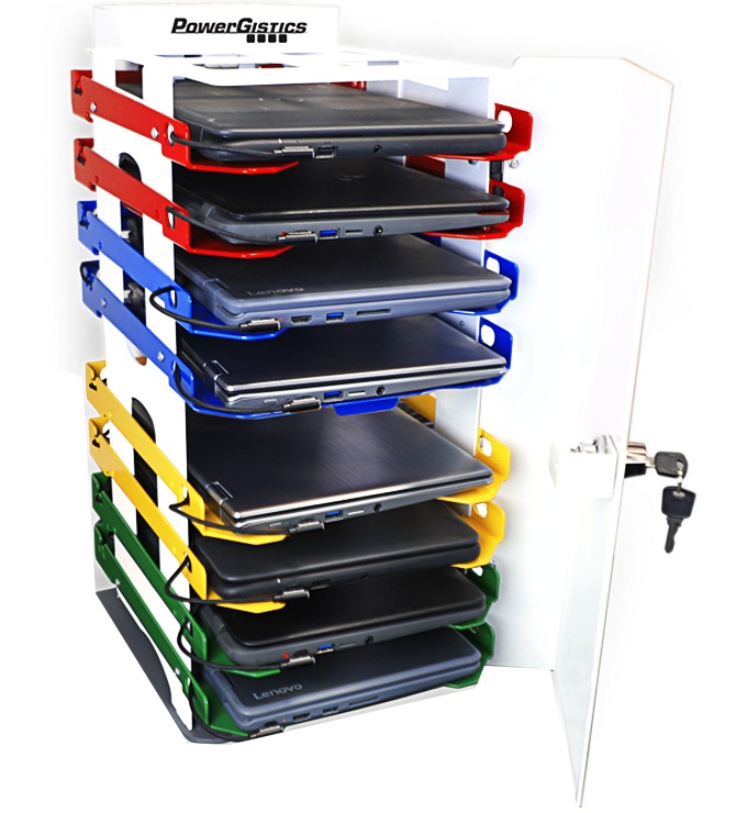 PowerGistics TableTower8 USB 8-Shelf Desktop Storage and Charging Station with Locking Front Door