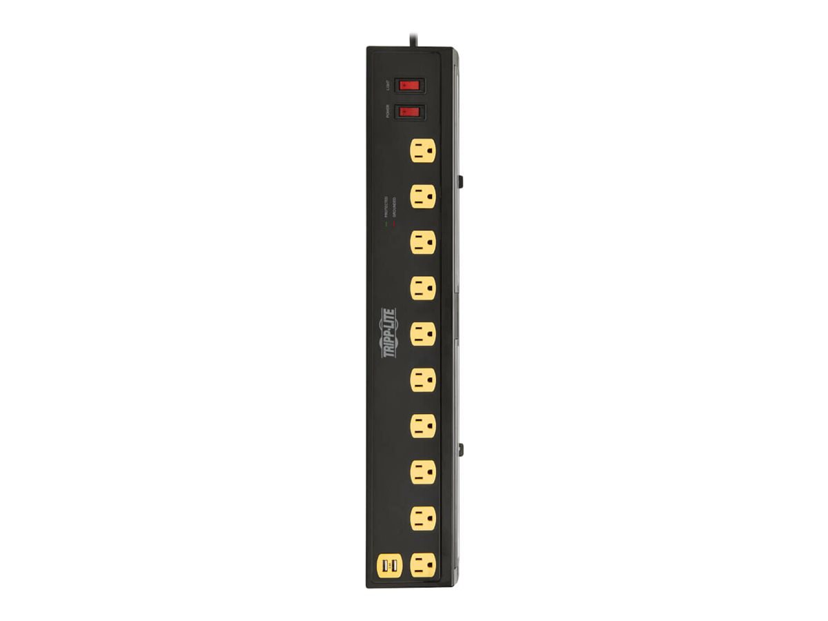 Tripp Lite Surge Protector 10-Outlet w Swivel Light Bars 2 USB Ports 6ft Cord Black